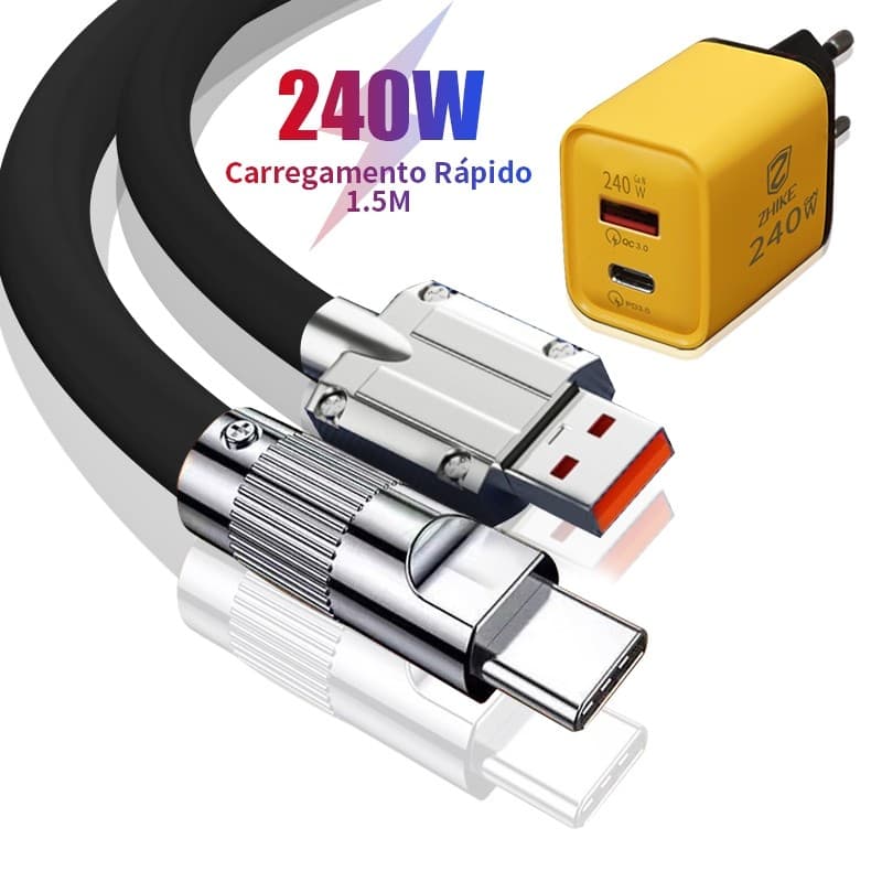 Carregador ZHIKE Cabo Super Rápido 1,5M USB Tipo C Micro USB V8 Para Android Silicone 240W GaN Adaptador Recarga Celular
