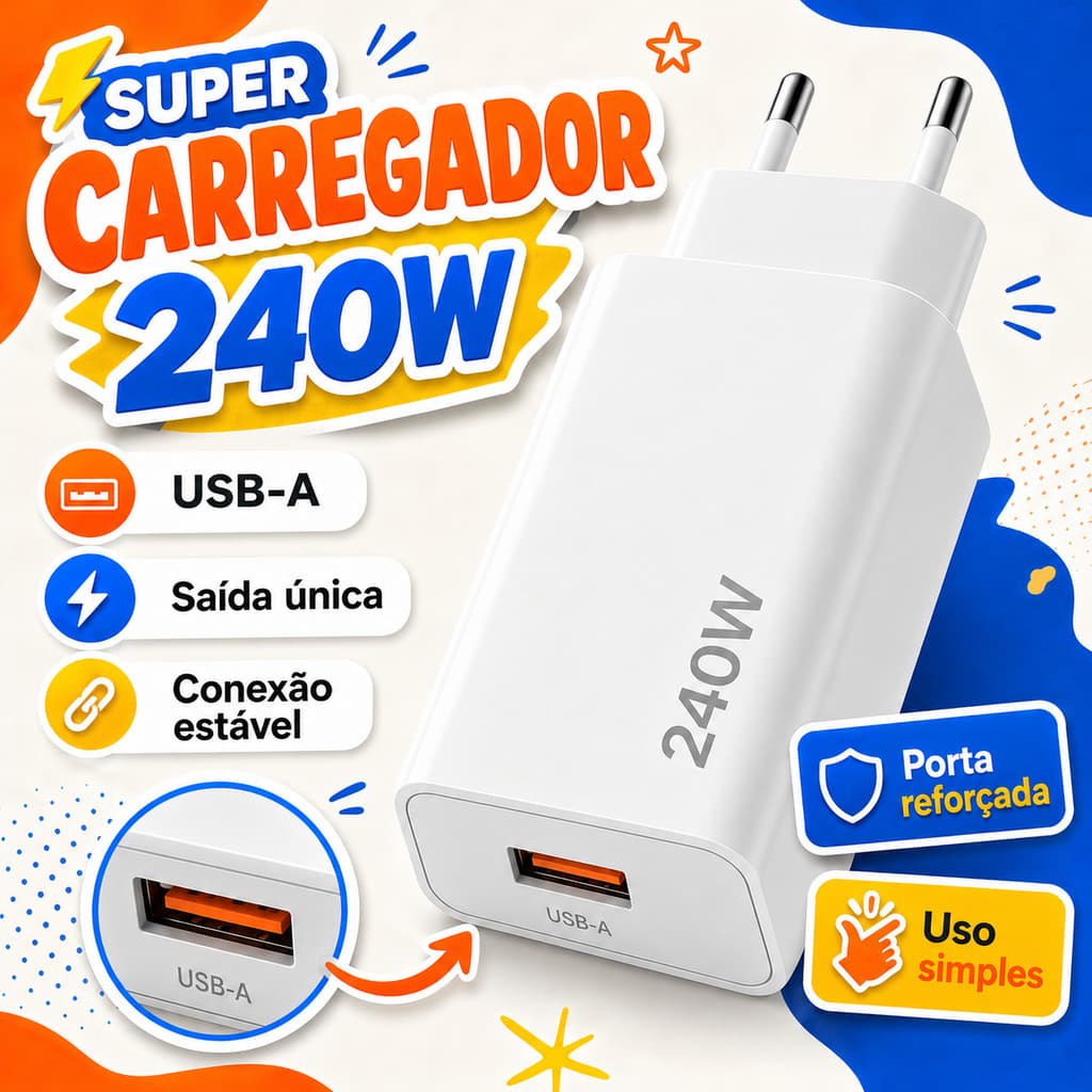 Carregamento rápido de 240 W Carregador portátil multiportas de carregamento rápido para celulares tablets e laptops