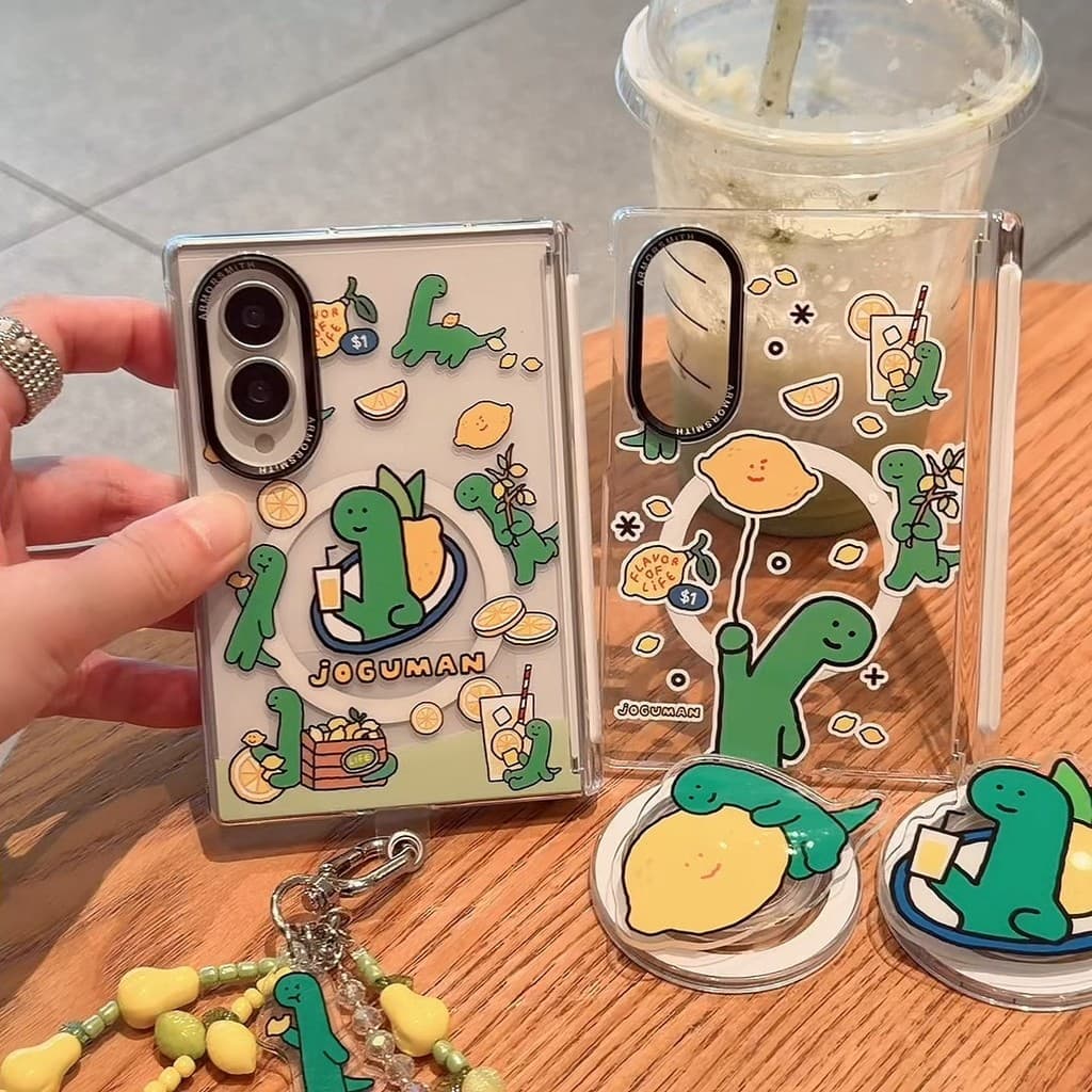 Escudo de espelho de Metal dinossauro limão adequado para Samsung Galaxy Z Fold7 Capa protetora para celular Samsung Gal