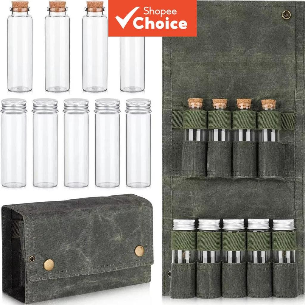 YangChen Bolsa de Temperos em Lona com 9 Frascos – Conjunto de Recipiente para Condimentos, Organizador e Estojo de
