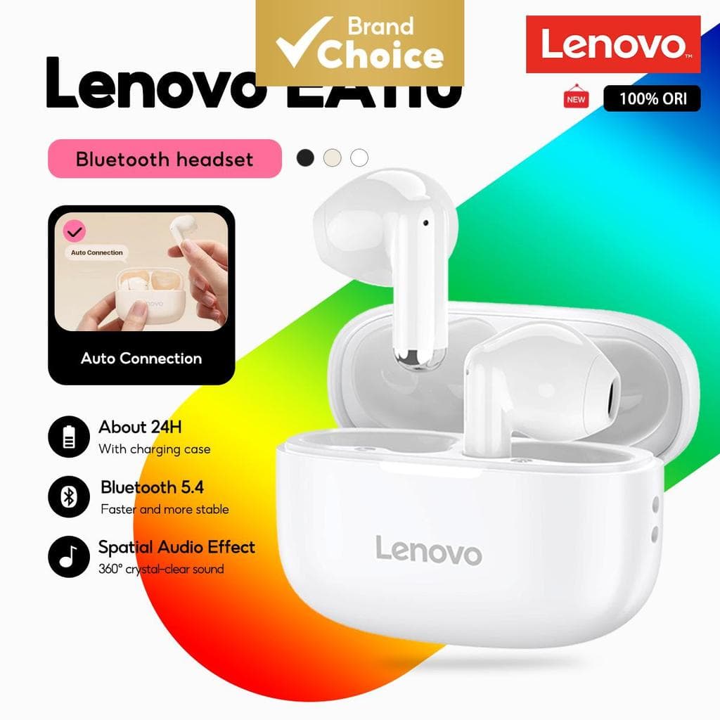 Fones de Ouvido Bluetooth Lenovo EA110 Earbuds TWS Mini Fone de Ouvido Bluetooth 5.4 Controle por Toque Bateria de Longa