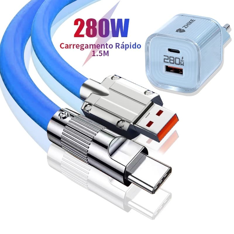 ZHIKE Original Kit Carregador 280W Cabo Celular Tablet Carregamento Rápido GaN Tipo C Micro USB iP 1.5M Silicone Líquido