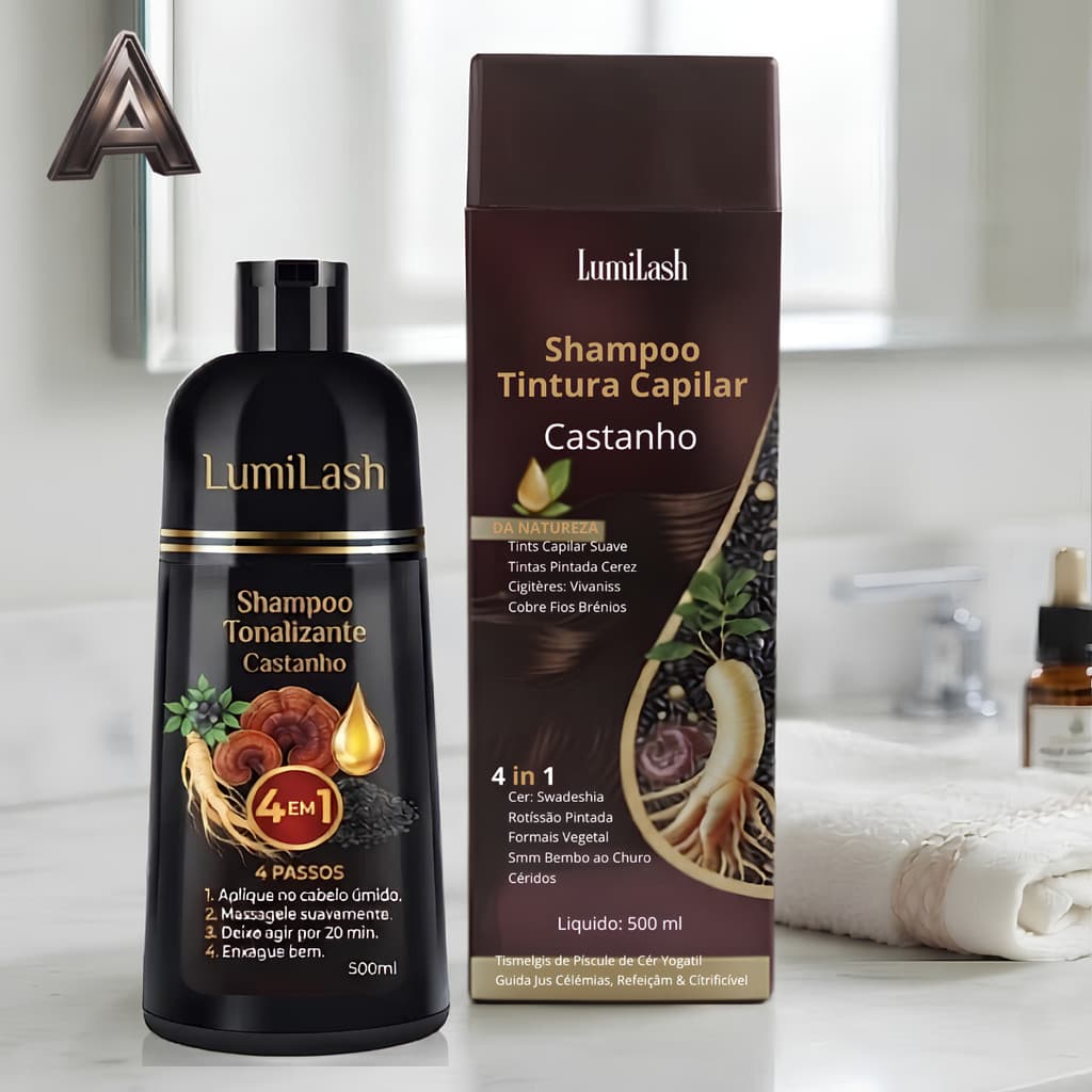 Shampoo e Tintura De Cabelo Castanho Preto 3 Em 1, Fórmula De Ervas Hidratante Suave 500 ml