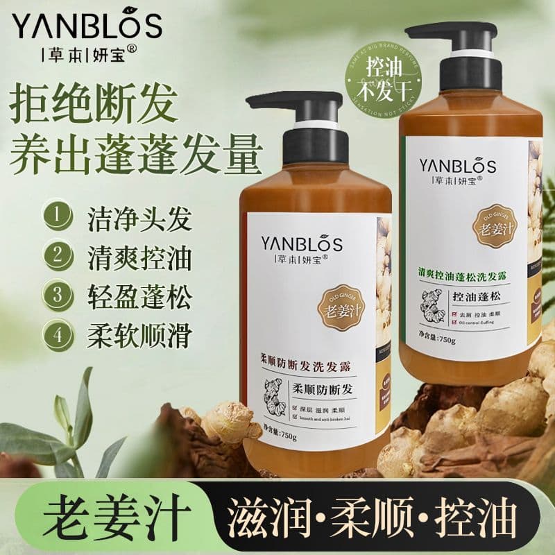 Herbal Yanbao Gengibre Suco Shampoo Anti-quebra Hidratante Cabelo Suave Refrescante Fofo Controle de Óleo Shampoo Antica
