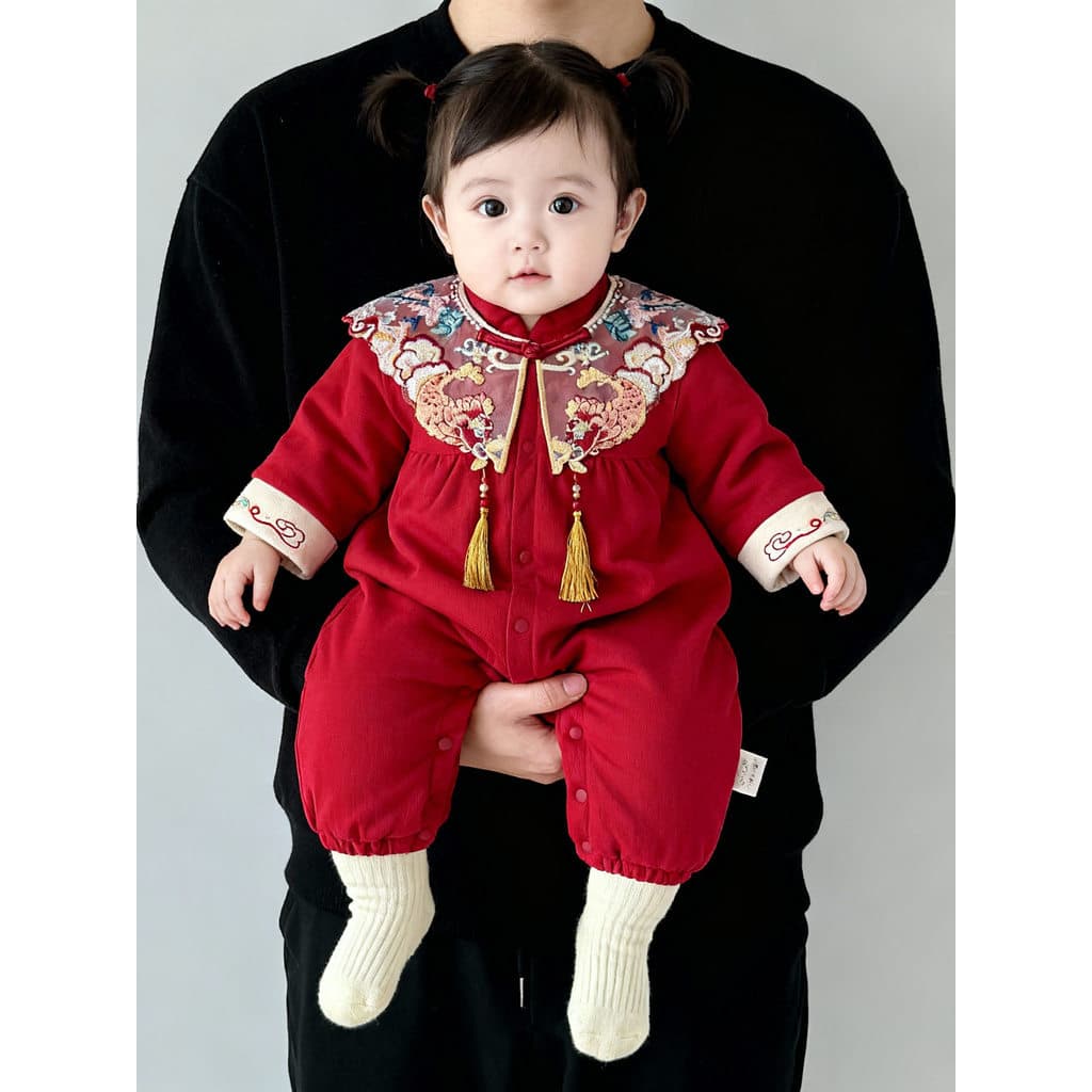 Bebê macacão roupas de inverno bebê menina acolchoado engrossado vestido festivo menina estilo chinês roupas de ano novo