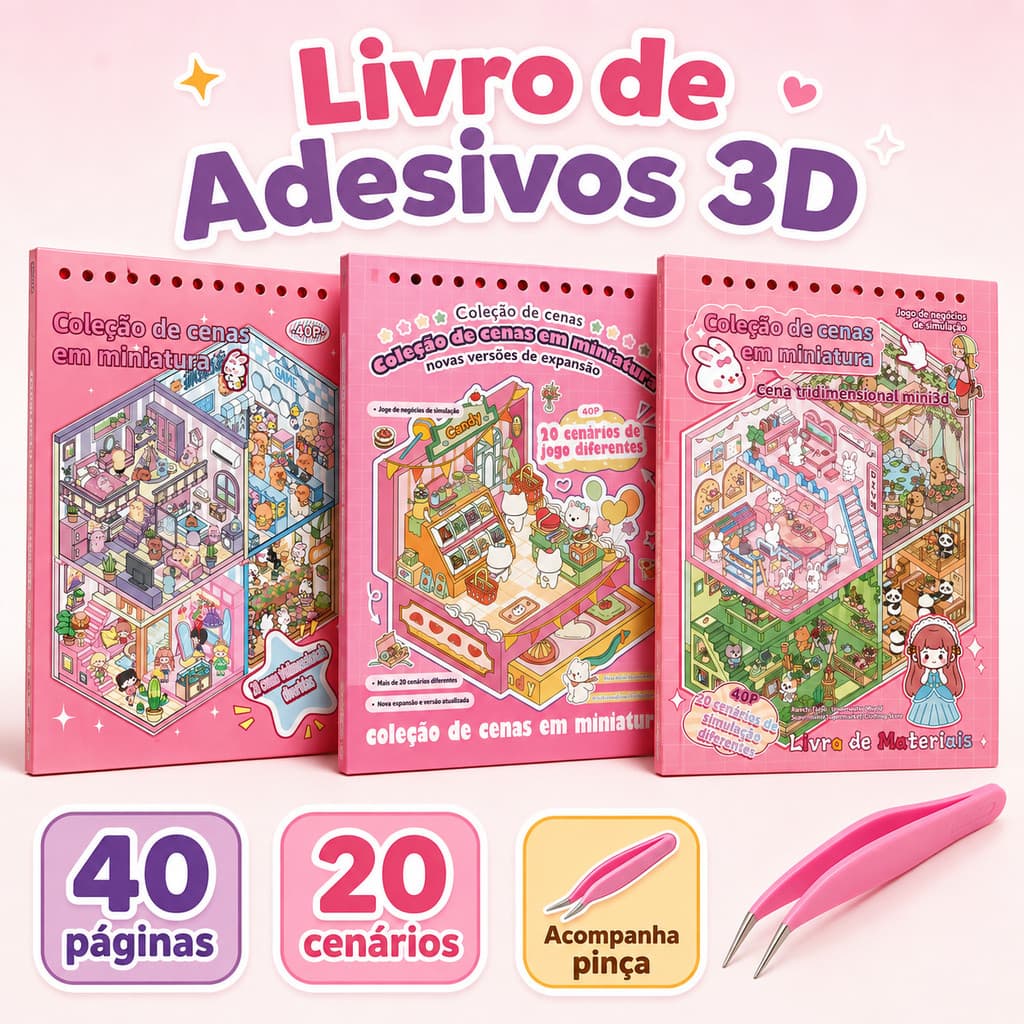 Caderno De Adesivos 3D Infantil Kawaii DIY Com 6 Ou 20 Cenários, Livro Interativo Para Montar E Decorar