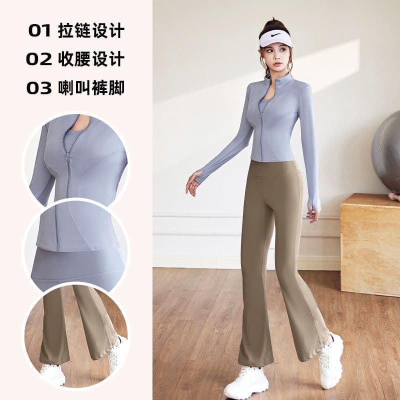 Terno esportivo feminino correndo de secagem rápida Fitness topo jaqueta feminina magro olhar roupas de Yoga outono tern