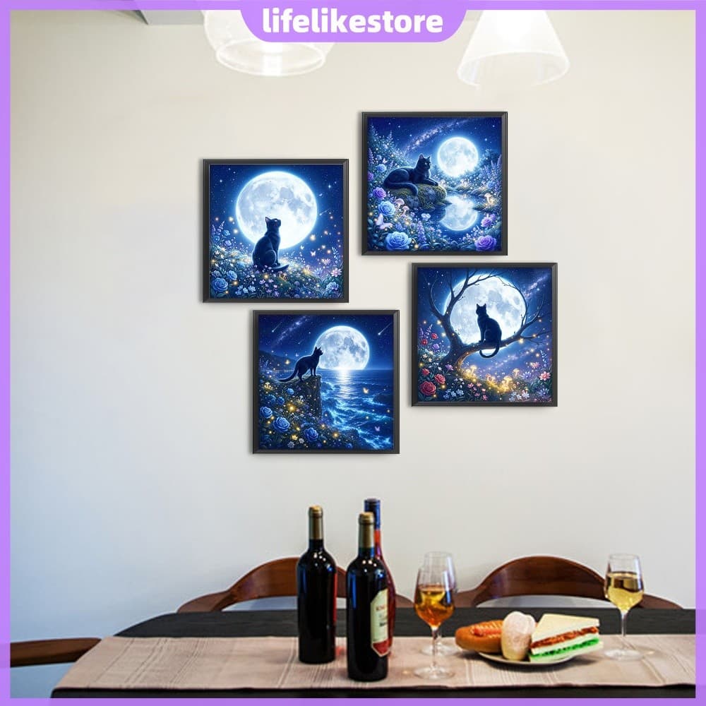 Broca Completa Quadrada 5D Pintura Diamante Gato Preto Kit Animal DIY 30x30cm [lifelikestore.br]