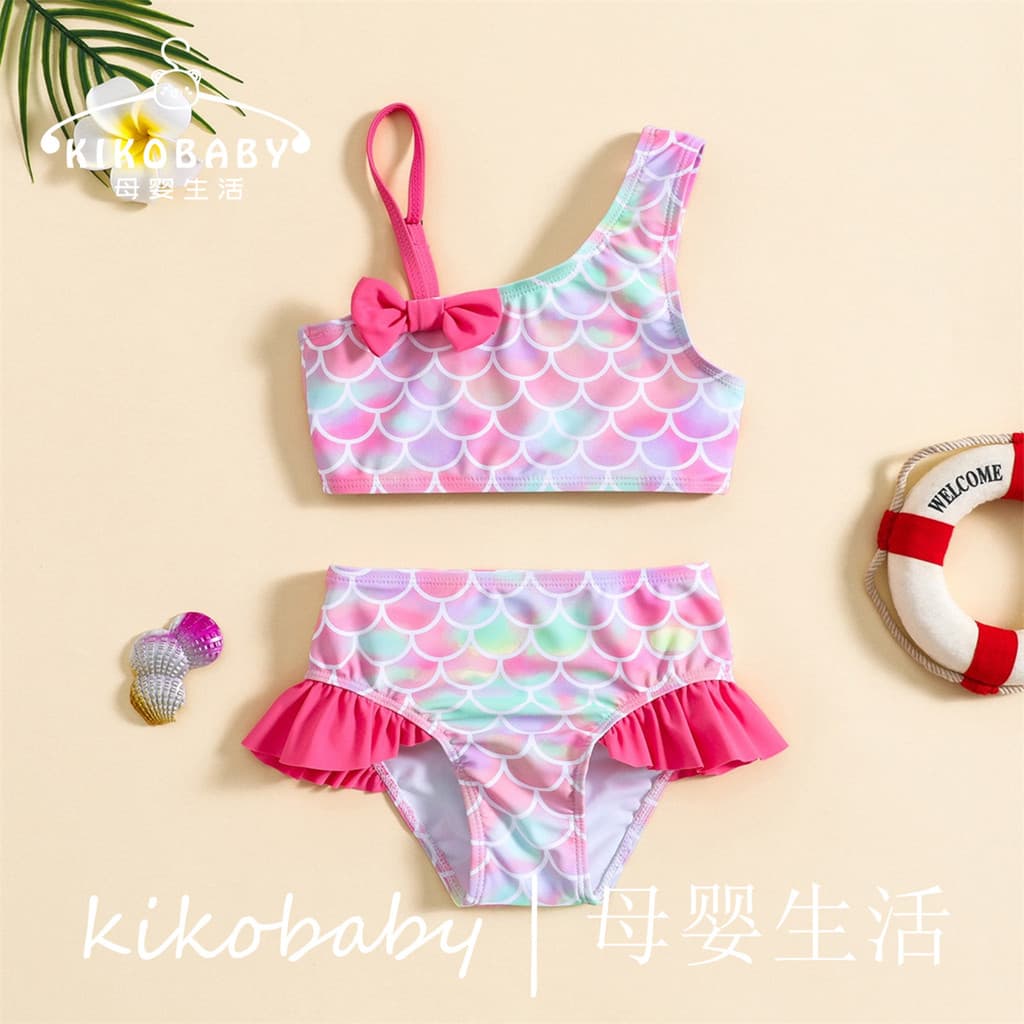 Bebê bebê roupa de banho crianças meninas escala de peixe sereia arco biquíni dividir roupas infantis bebê menina maiô