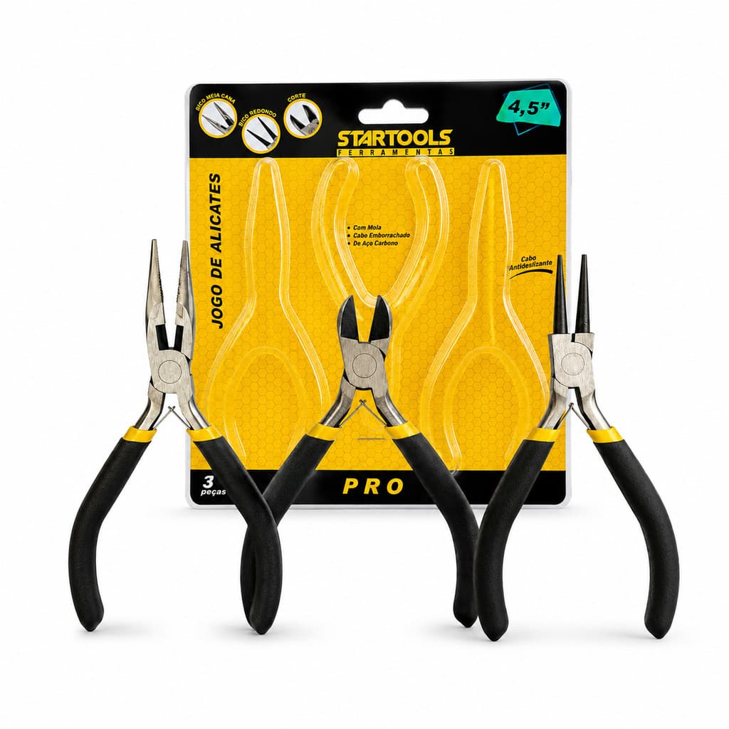 Kit Jogo Alicates Universal Corte E Bico Profissional 3 Peças Completo Ferramenta
