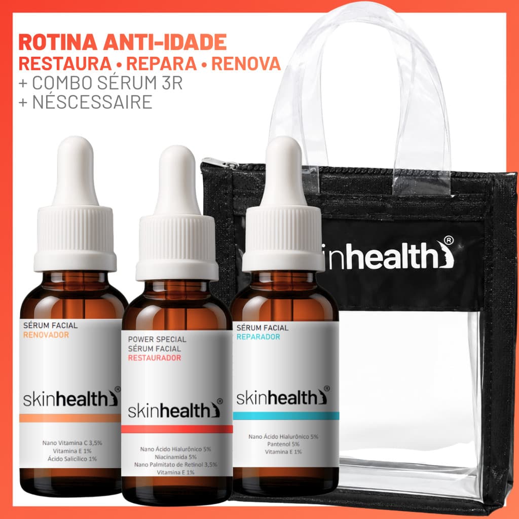 Produto Skincare Anti-Idade Combo 3R Restaura Repara Renova 30ml Skinhealth + Nécessaire