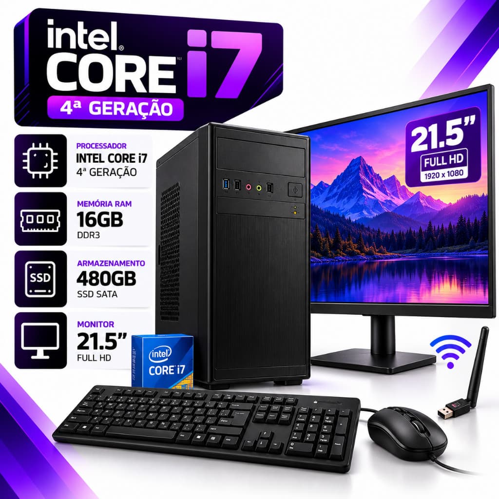 Computador Completo i7 4Gen - 16GB - 480GB - Monitor 21.5"