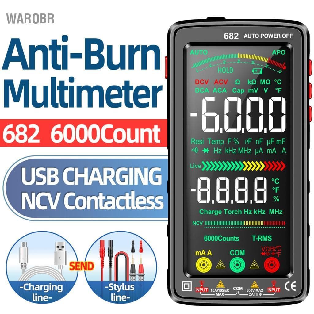 Warobr Multímetros SIUKE 682 6000 contagens grande multímetro digital LCD inteligente anti-queimadura recarregável