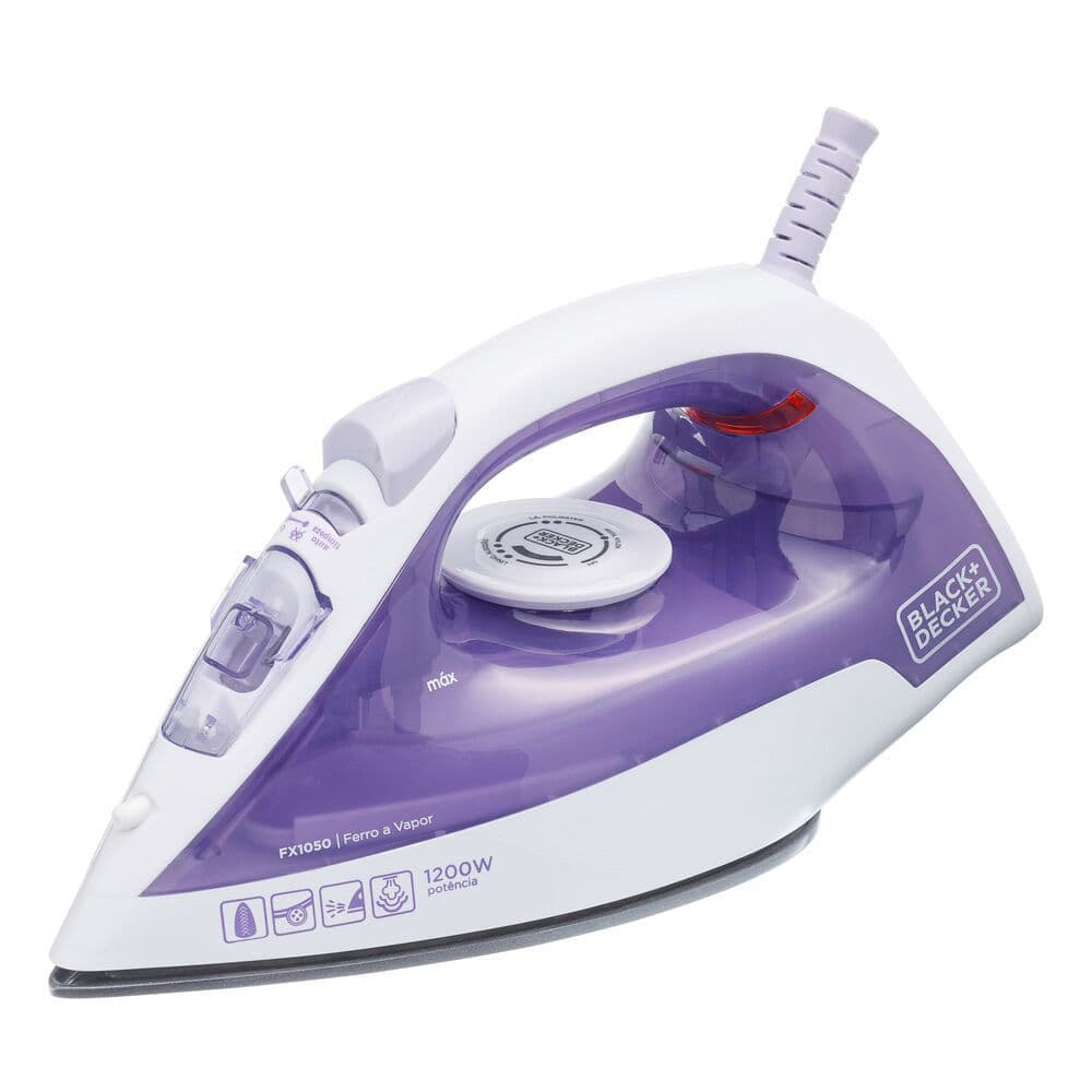 Ferro de Passar a Vapor Spray 1200W Black & Decker FX1050 com Base Antiaderente Roxo e Branco 127V