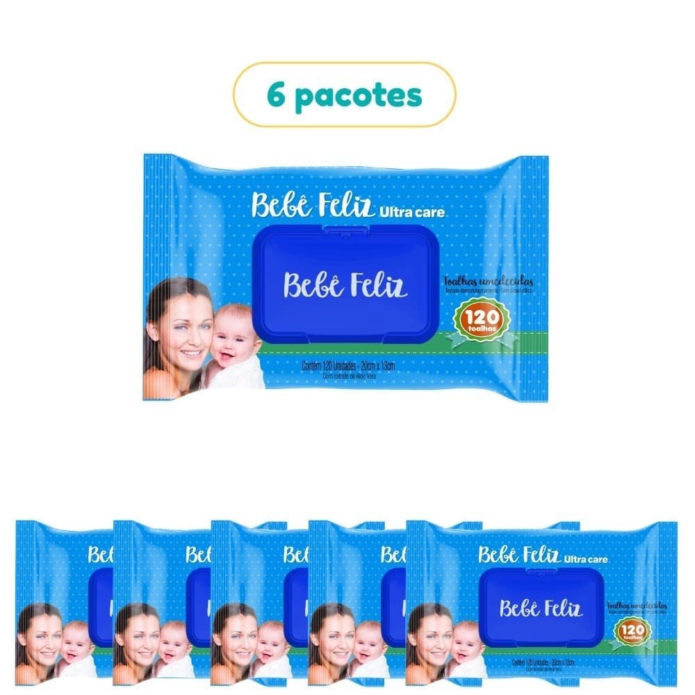 Kit 6 Toalhas Umedecidas Bebê Feliz 120 Folhas Cada