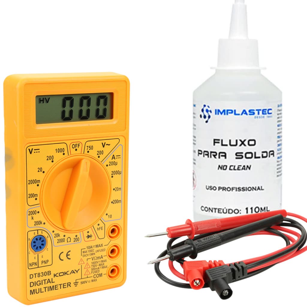 Multímetro Digital DT 830B + Fluxo para Solda No Clean 110ml