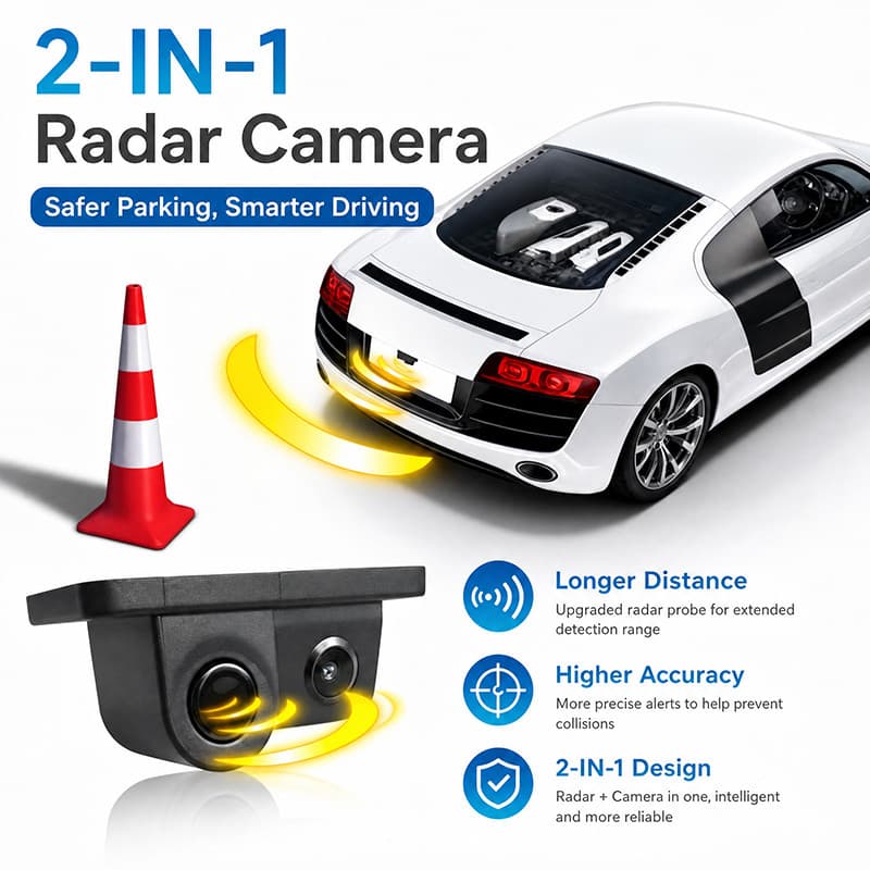 Câmera De Ré Para Carro Dois Em Um , Com Radar CVBS HD , Visão Traseira Noturna , Assistência De Estacionamento , Campai