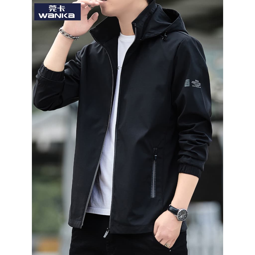 Jaqueta de outono com capuz jaqueta masculina solta All-Match primavera outono forro de lã masculino engrossado Casual v