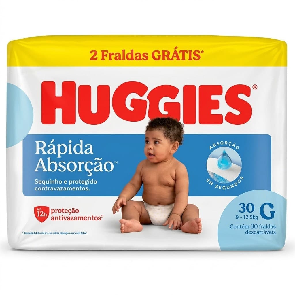 FRALDA HUGGIES RÁPIDA ABSORÇÃO TAM. G 30 UNID + ENVIO RÁPIDO