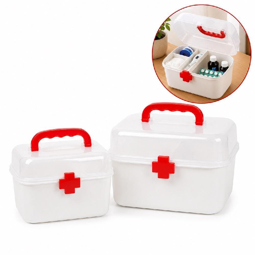 KIT 2 MALETAS PRIMEIROS SOCORROS FRASQUEIRAS CAIXA DE MEDICAMENTOS GRANDE E PEQUENA COM BANDEJA PARA REMÉDIO