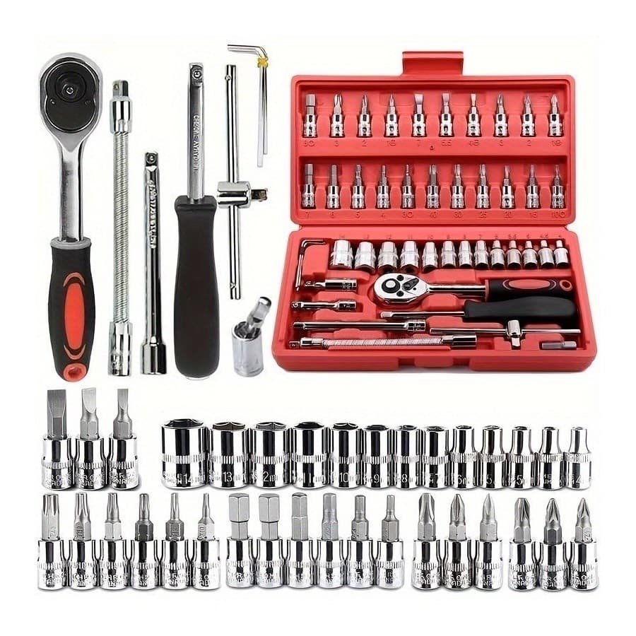 Kit De Ferramentas 46 Peças Jogo De Soquetes Chave Catraca Reversível Com Maleta Jogo De Ferramentas Completo AIRER.BR
