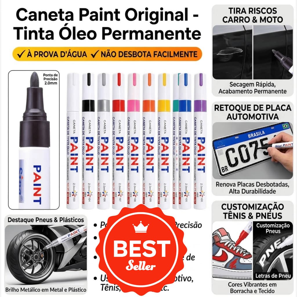 Caneta Paint Original Reparadora Pintura Automotiva Permanente Não Sai Na Água Tira Riscos Carro Moto Retoque de Placa