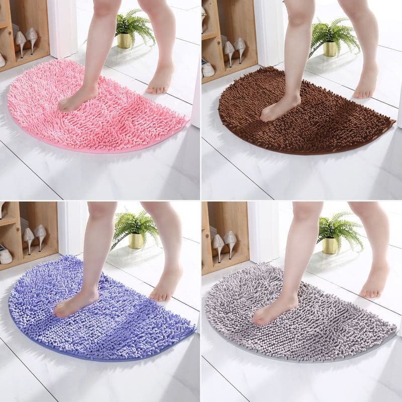 Chenille semicírculo tapete de banheiro antiderrapante porta do banheiro absorvente tapete porta quarto sala estar pé
