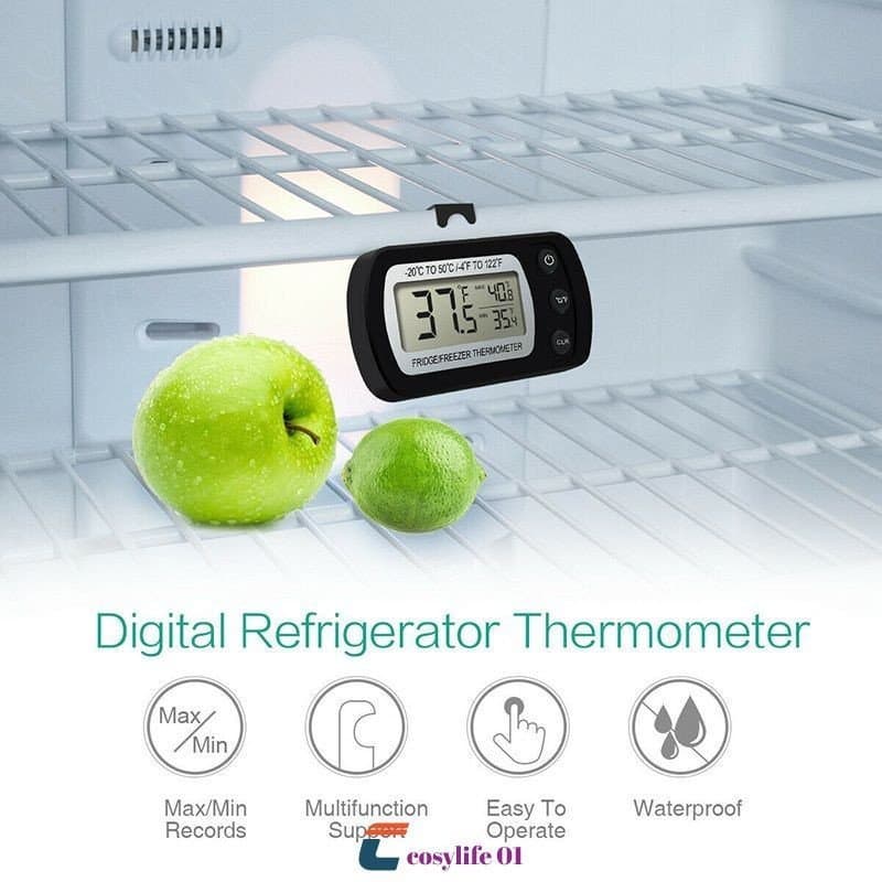 Termômetro Eletrônico Digital Para Geladeira E Freezer Função De Registro Máx./mín. Com Gancho Termômetro