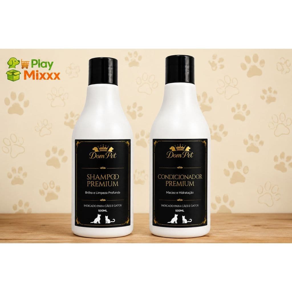 Shampoo e Condicionador Pet 500ml Dom Pet Premium Para Cães, cachorro e Gatos Profissional