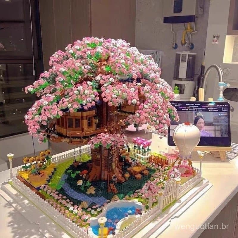 Compatível com Blocos de Construção LEGO, Casa na Árvore de Cerejeira, Brinquedo de Montar para Crianças, Modelo Decorat