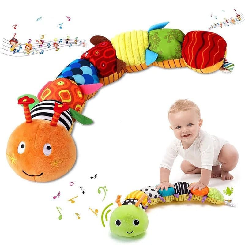 Brinquedo Musical Chocalho Caterpillar Worm Macio para Bebês Brinquedos Interativos Educativos de Pelúcia Brinquedo Sens