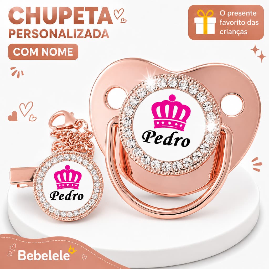 Chupeta plana para bebê, personalizada com nome/foto, vem com chupeta/clip/corrente/fecho chupeta personalizada