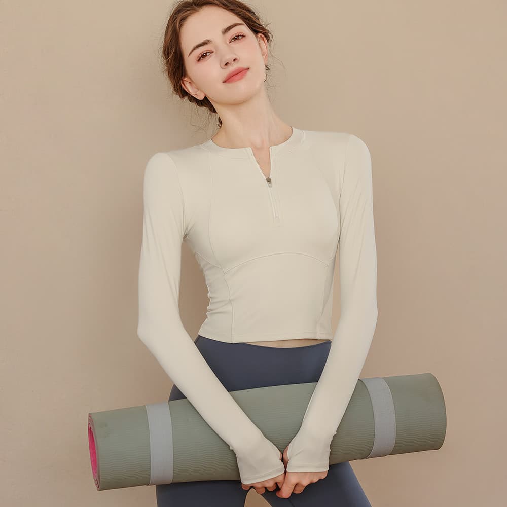 Outono inverno roupas de Yoga topo feminino com almofada no peito esportes roupas de Fitness Pilates treinamento terno 2