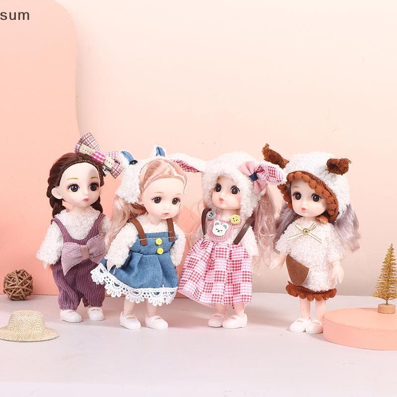 [sum] Mini Boneca De 16 Cm Bonecas Articuladas Móveis 3D Olhos Grandes Brinquedo DIY Com Roupas Vestir Para De Menina BR