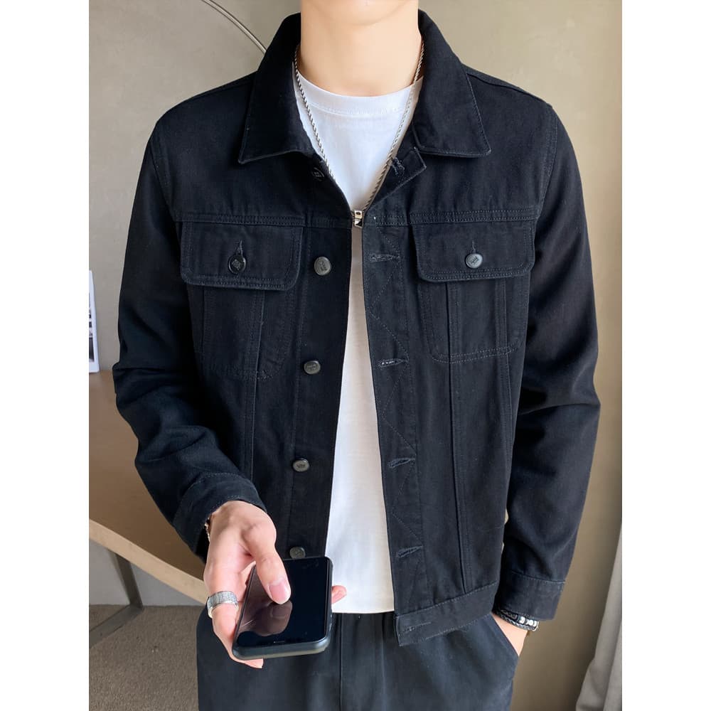 Primavera outono novo estilo jaqueta masculina fino-ajuste preto Denim jaqueta Street Wear masculino primavera Retro cor