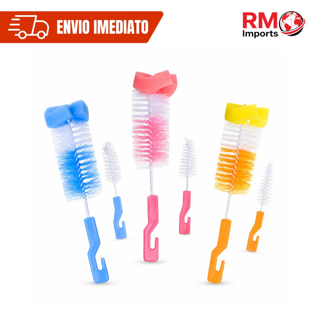Kit Escova de Mamadeira para Bebê Lava e Limpa Mamadeira 2 em 1
