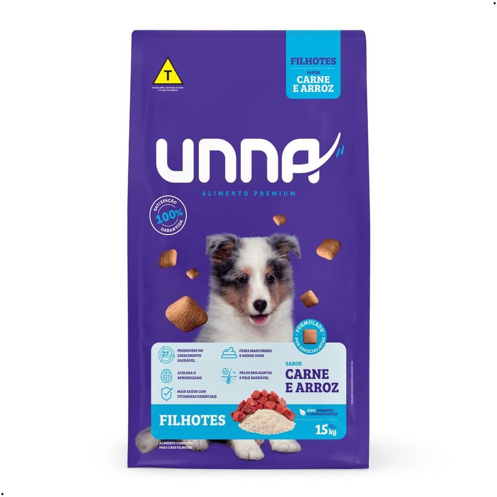 Ração para Cachorro Filhote Ração Unna 15Kg Ração Unna Filhote Sabor Carne Arroz Comida para Cachorro
