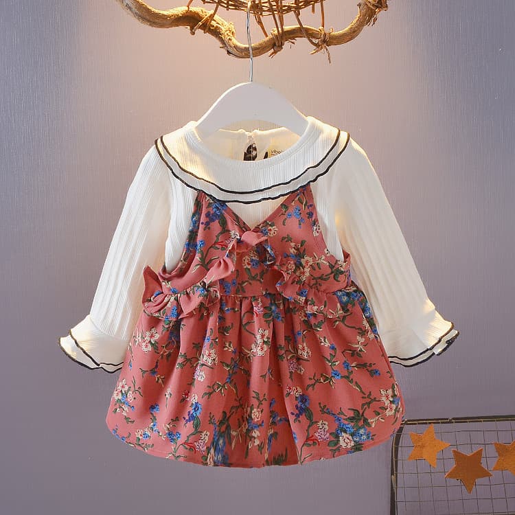 Um ano de idade bebê menina primavera outono terno 0-1-2-3-4 roupas de bebê menina coreano vestido de princesa terno de 