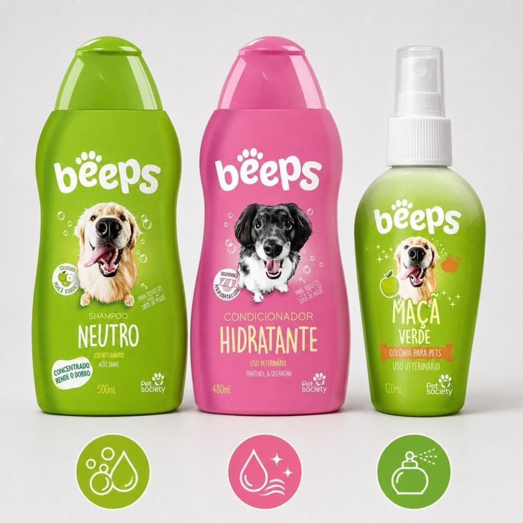 Kit Banho Beeps Para Cães Shampoo, Condicionador e Colônia
