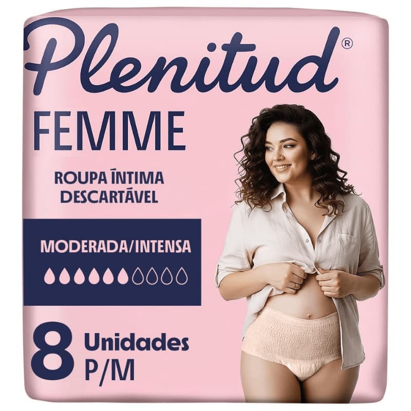 Roupa Intima Descartavel Plenitud Femme P/M com 8 unidades