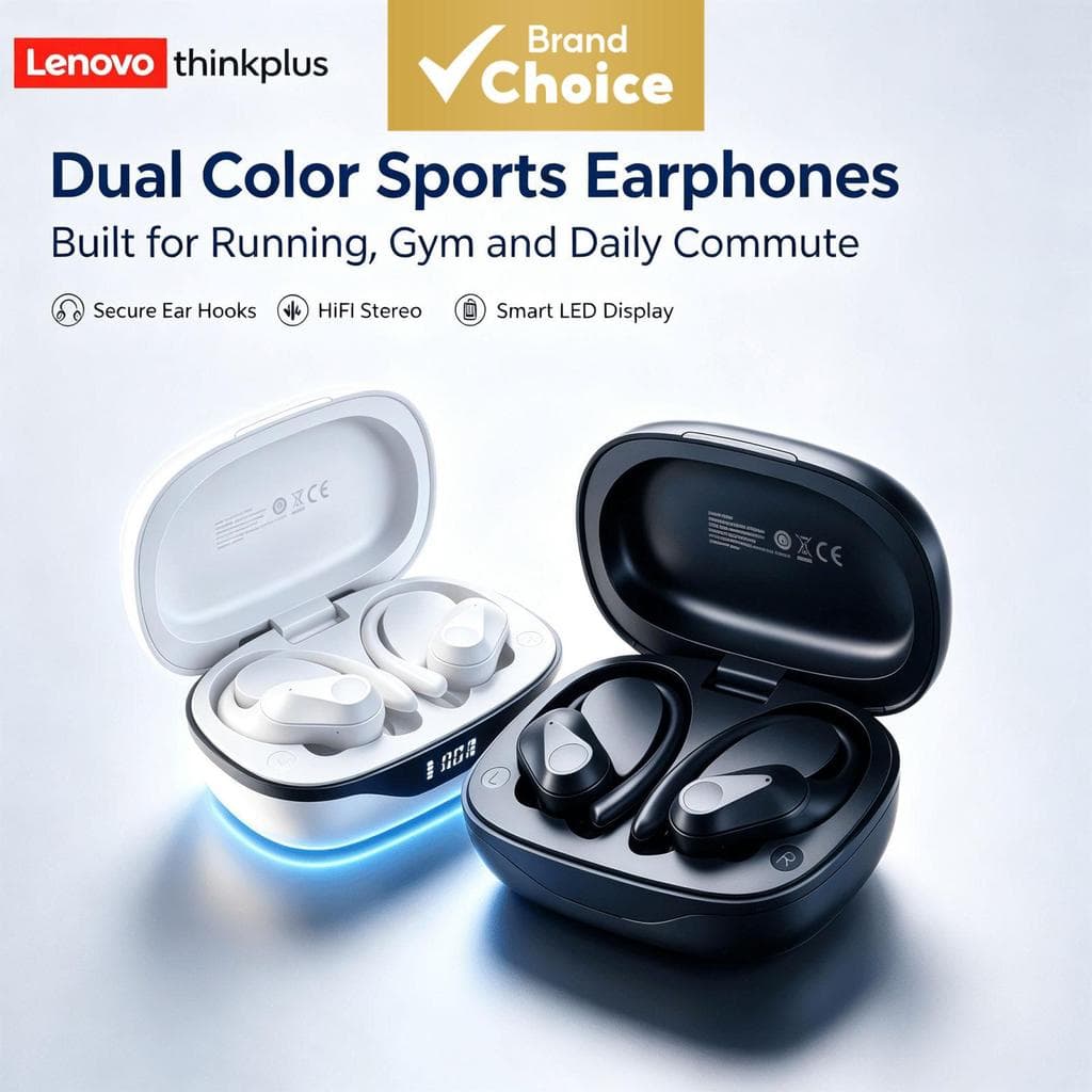 Fone de Ouvido Lenovo LP75 Sem Fio Bluetooth, Fones de Ouvido à Prova d'Água, Fones de Ouvido com Baixa Latência, Modo