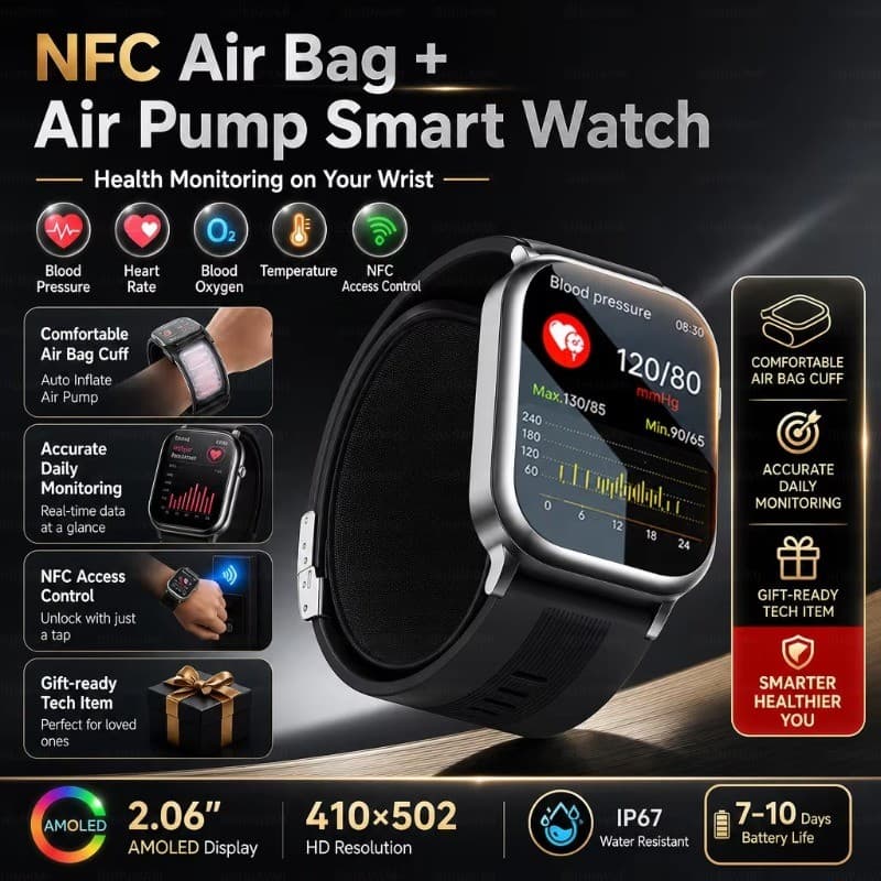 2026 Nova Bomba De Ar Pressão Arterial Airbag Medida Precisa Smartwatch Relógio Inteligente Masculino Não Invasivo Lipíd