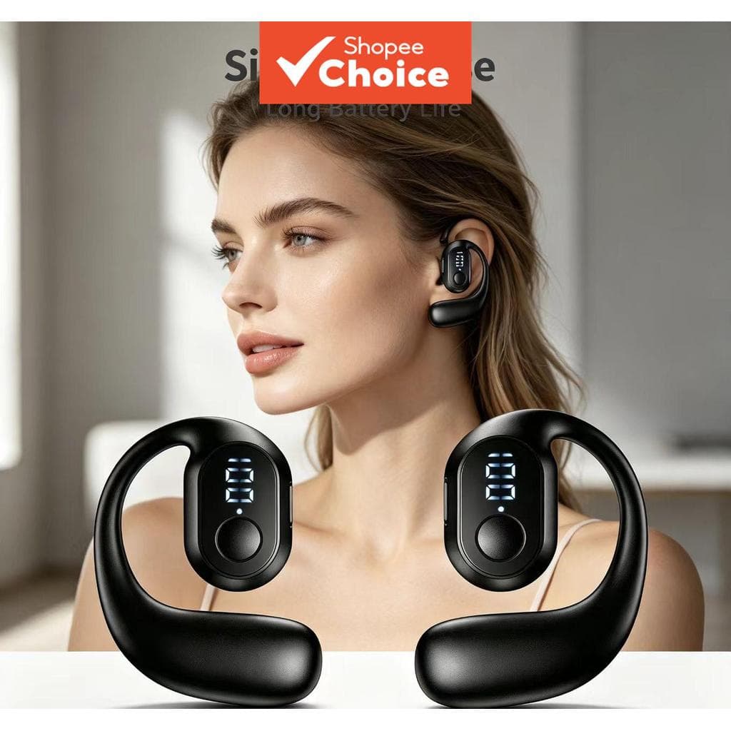 Fones de ouvido sem fio, fones de ouvido de um lado, fones de ouvido Bluetooth com display digital, bateria de longa