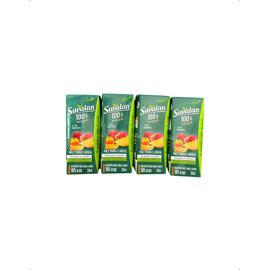 Kit 4 Sucos Maçã Laranja Manga 200ml Sem Açúcar Lancheira
