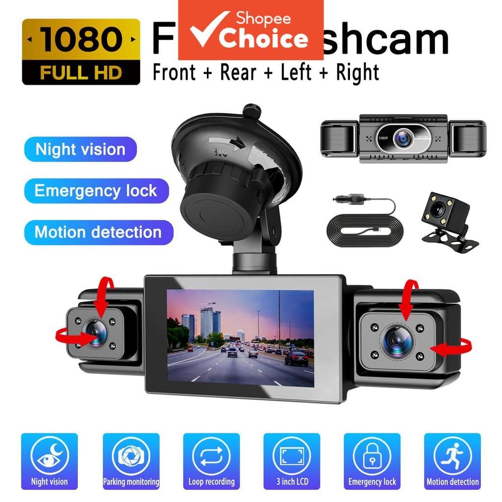 3 Polegada Ips 1080p HD Night Vision Dash Cam 4 Canais G-sensor Dual Frente Traseira Esquerda Direita Gravador De Carro