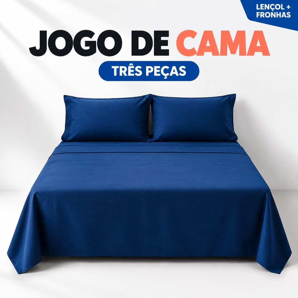 Jogo de Cama 3 Peças Azul 400 Fios, Lençol com Elástico 188x138x30cm para Cama de Casal