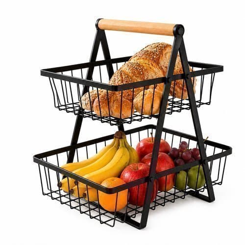 Fruteira Organizador Cozinha Piso Multiuso 2 Andares Resistente Preto