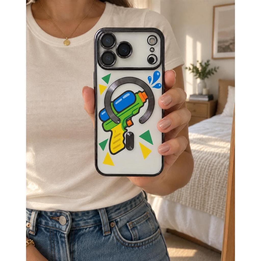 Capinha Para iPhone 18 17 Air 16 15 14 Plus 13 12 11 Pro Max  Capa de celular transparente preta magnética com pistola