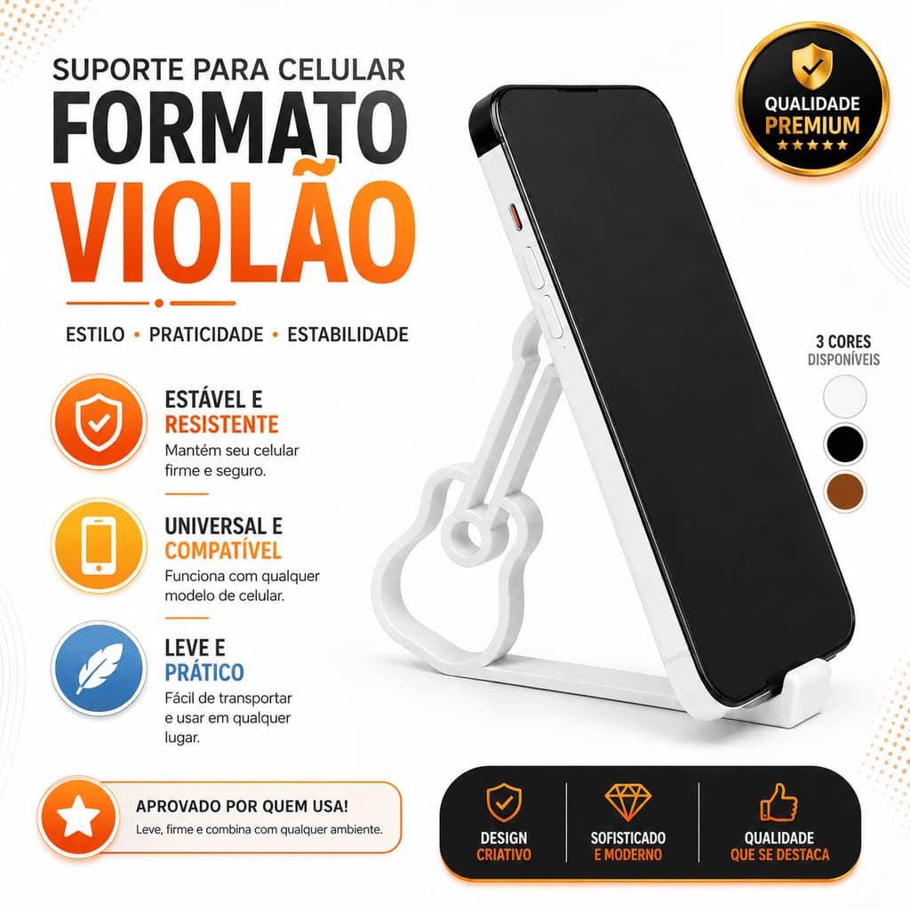 Suporte Para Celular Mesa Formato Violão Apoio Decorativo Universal Compatível Com Capinha Celular
