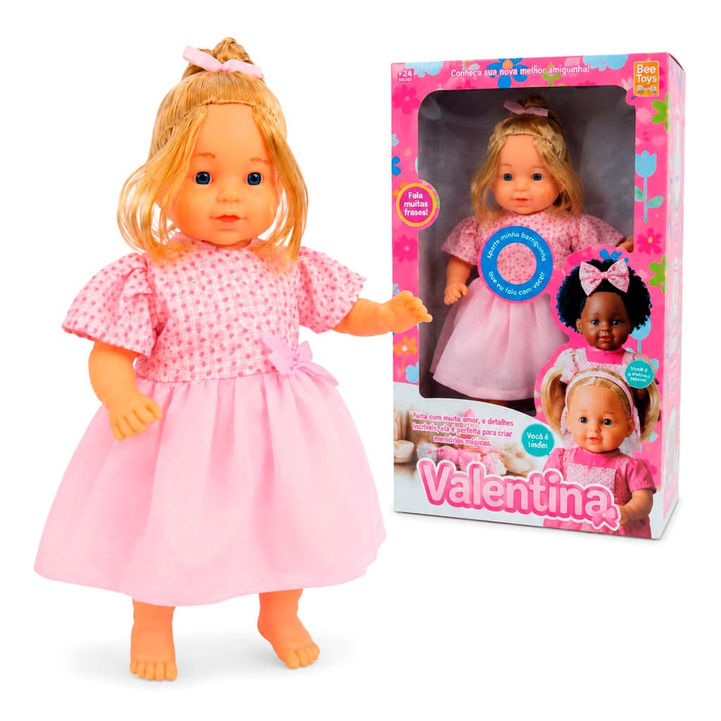 Boneca Bebê Valentina Aperta Barriguinha Articulada Loira Para Crianças 54 Cm - Bee Toys